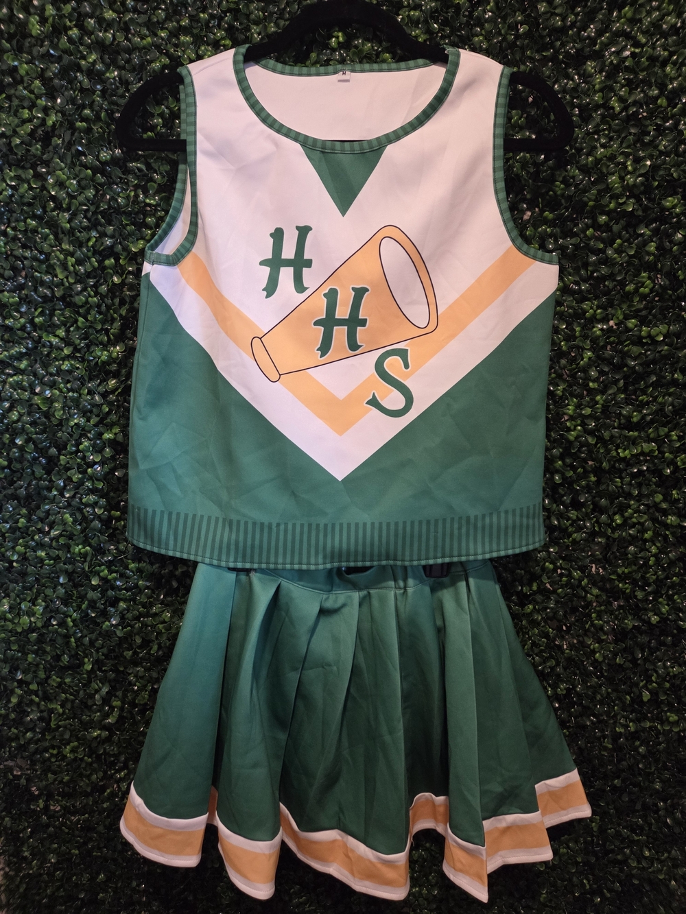 Stranger Things Hawkins High, Green & White Cheer Uniform Set with Gold Accents
